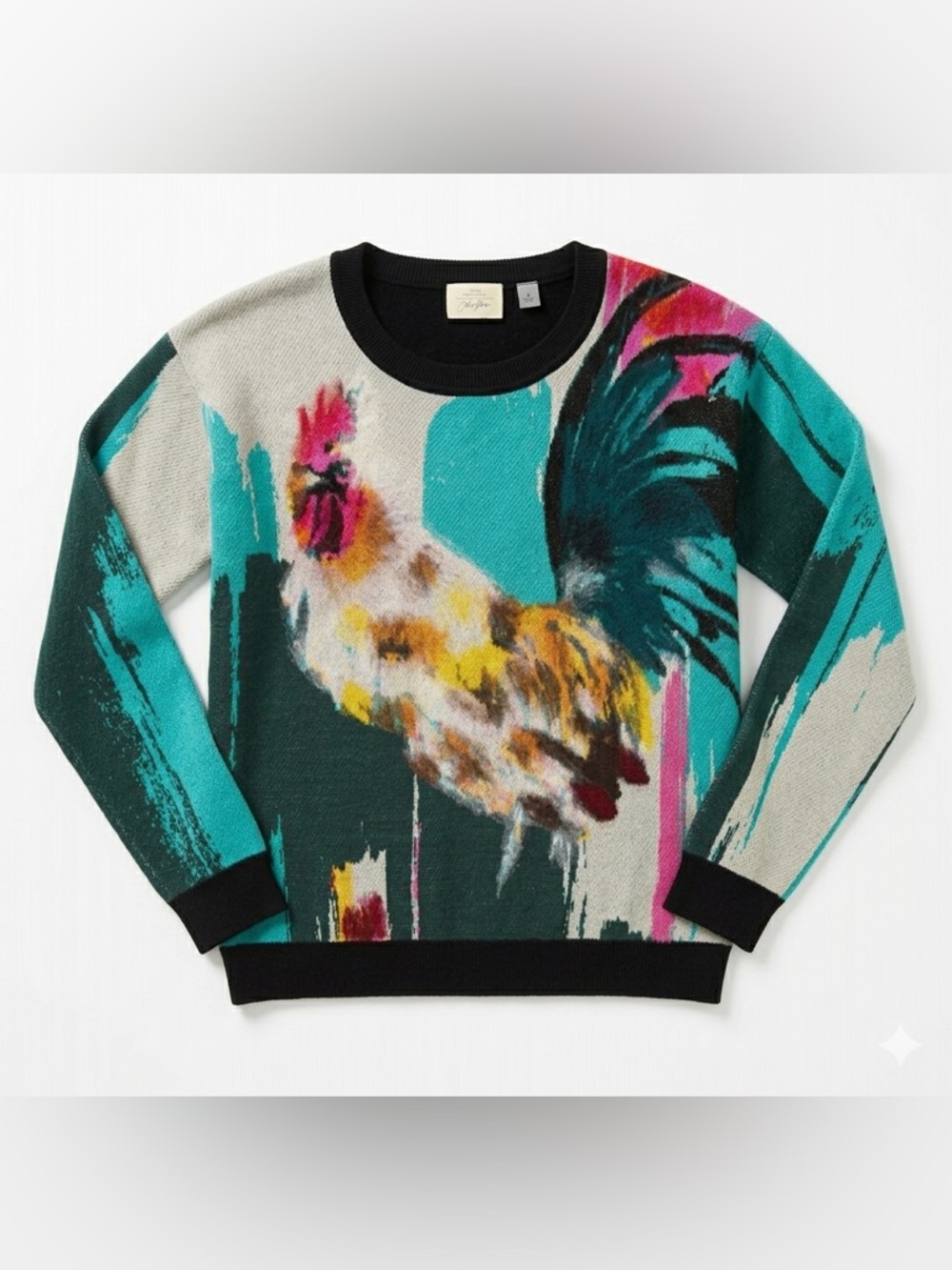 Anthropologie x Lauren Carlson Walcott Wool Blend Rooster Sweater Size Medium